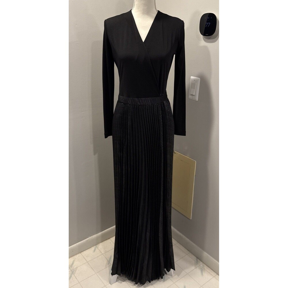 Lularoe Elegant Deanne Pleated Wrap Maxi Dress M Black Silver Shimmer Skirt NWT